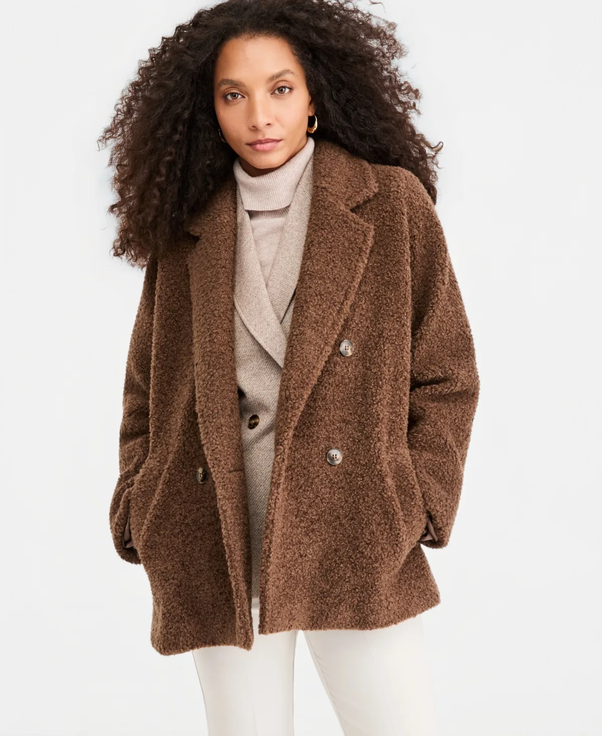 Emmvanesio Double-Breasted Short Boucle Coat by Emme Marella