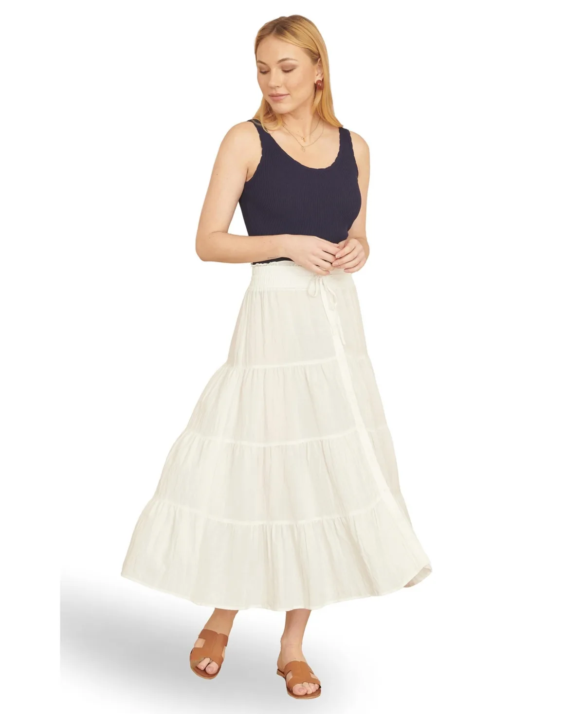 Smocked Waist Tiered Maxi Skirt by Yumi
