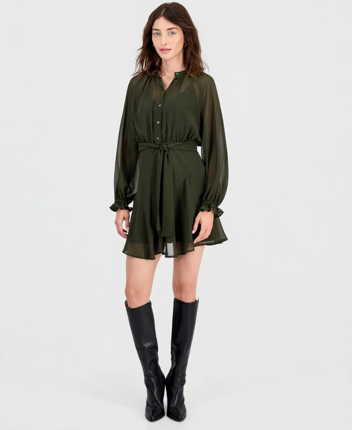 Long-Sleeve Mini Shirt Dress by Emme Marella