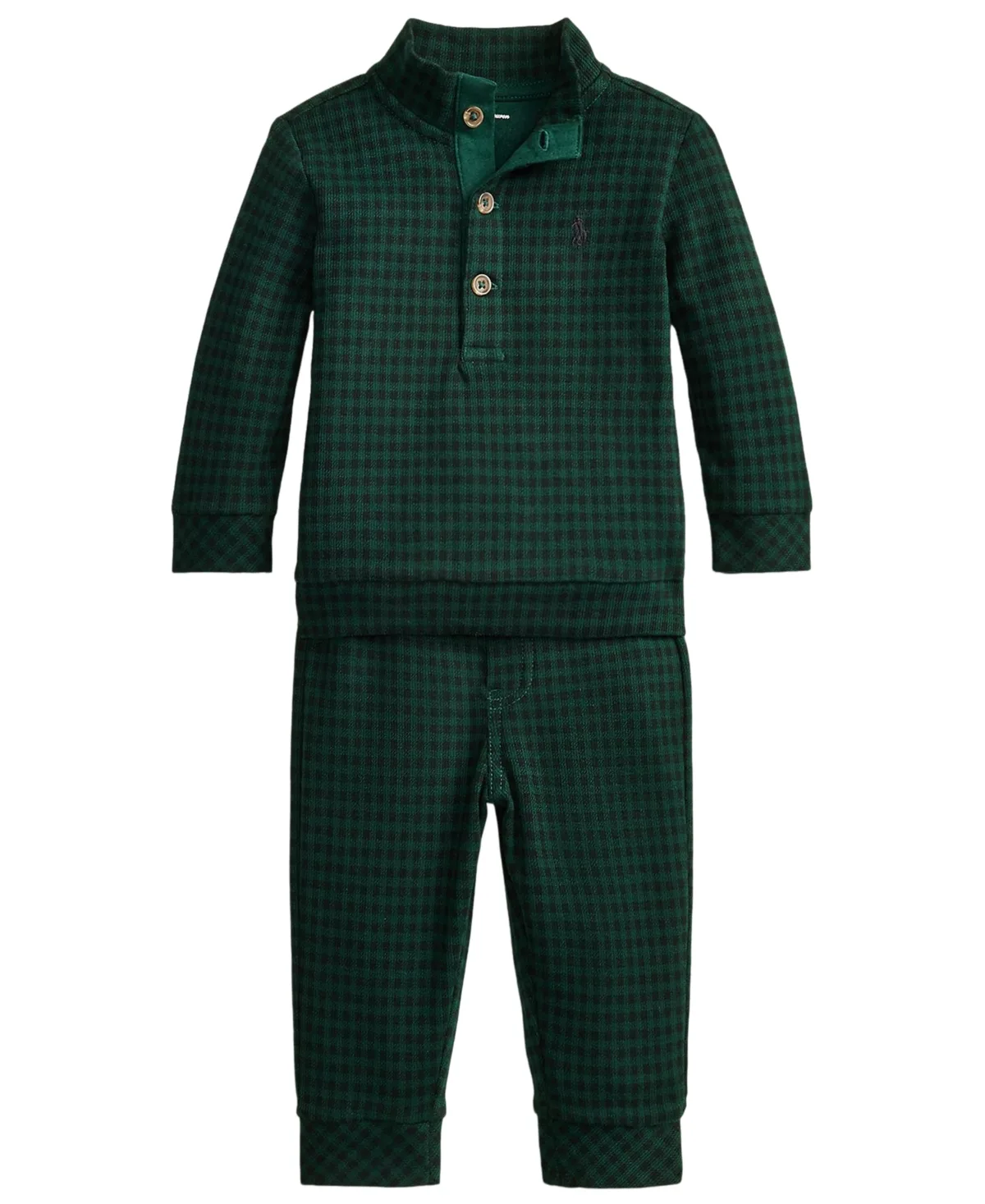 Plaid Estate-Rib Cotton Long-Sleeve Pullover and Pants, 2-Piece Set by Polo Ralph Lauren