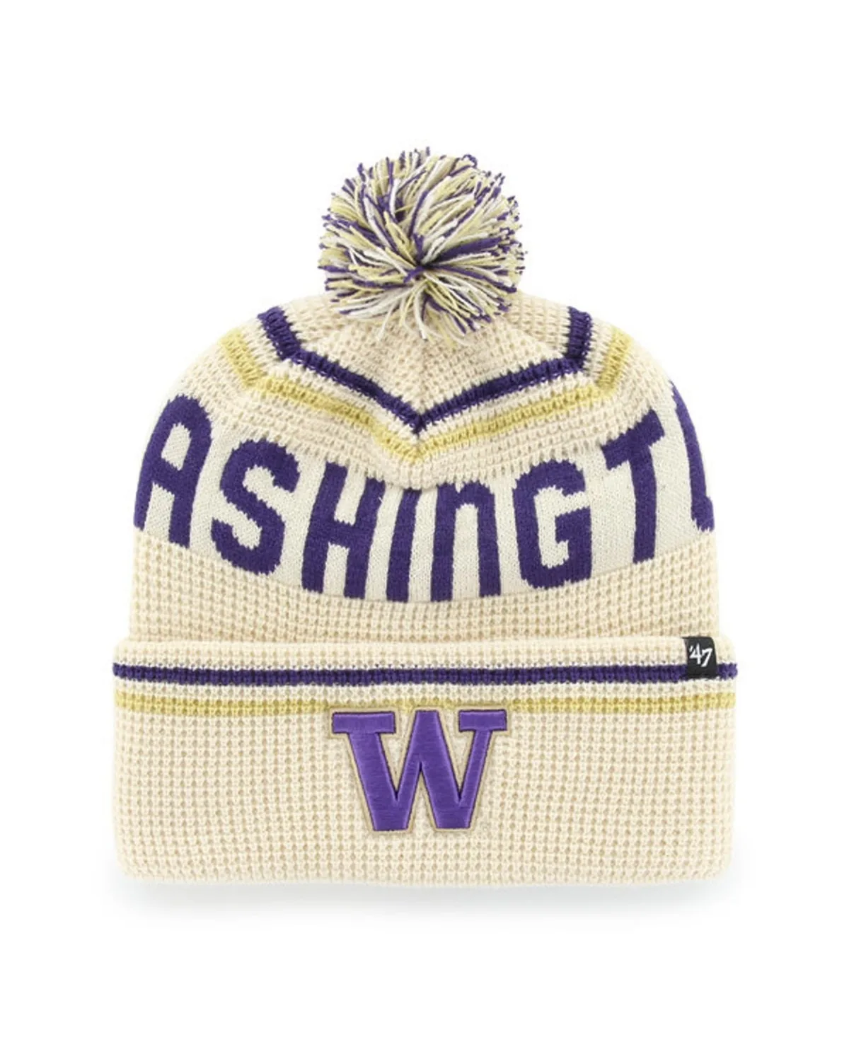 Washington Huskies Quattrle Waffle Cuffed Knit Pom Hat by 47 Brand