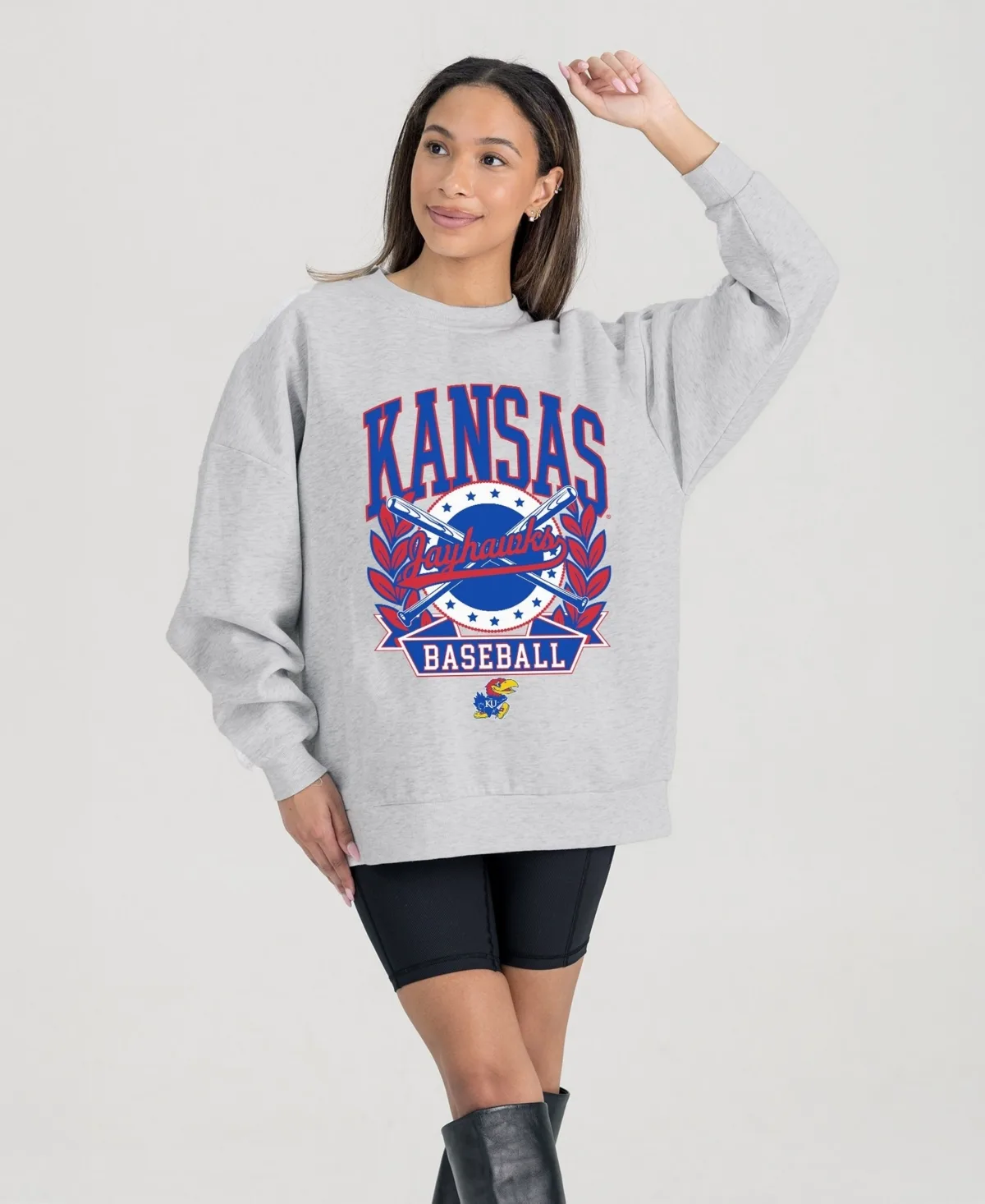 Kansas Jayhawks Baseball Premium Fleece Drop Pullover Sweatshirt by Gameday Couture