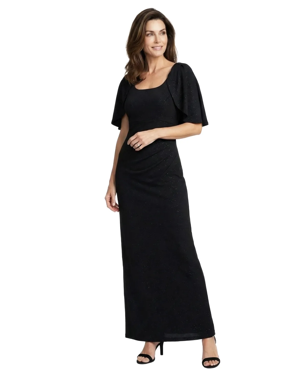 Petite Scoop Neck Metallic Wedding Guest Gown by Sl Fashions