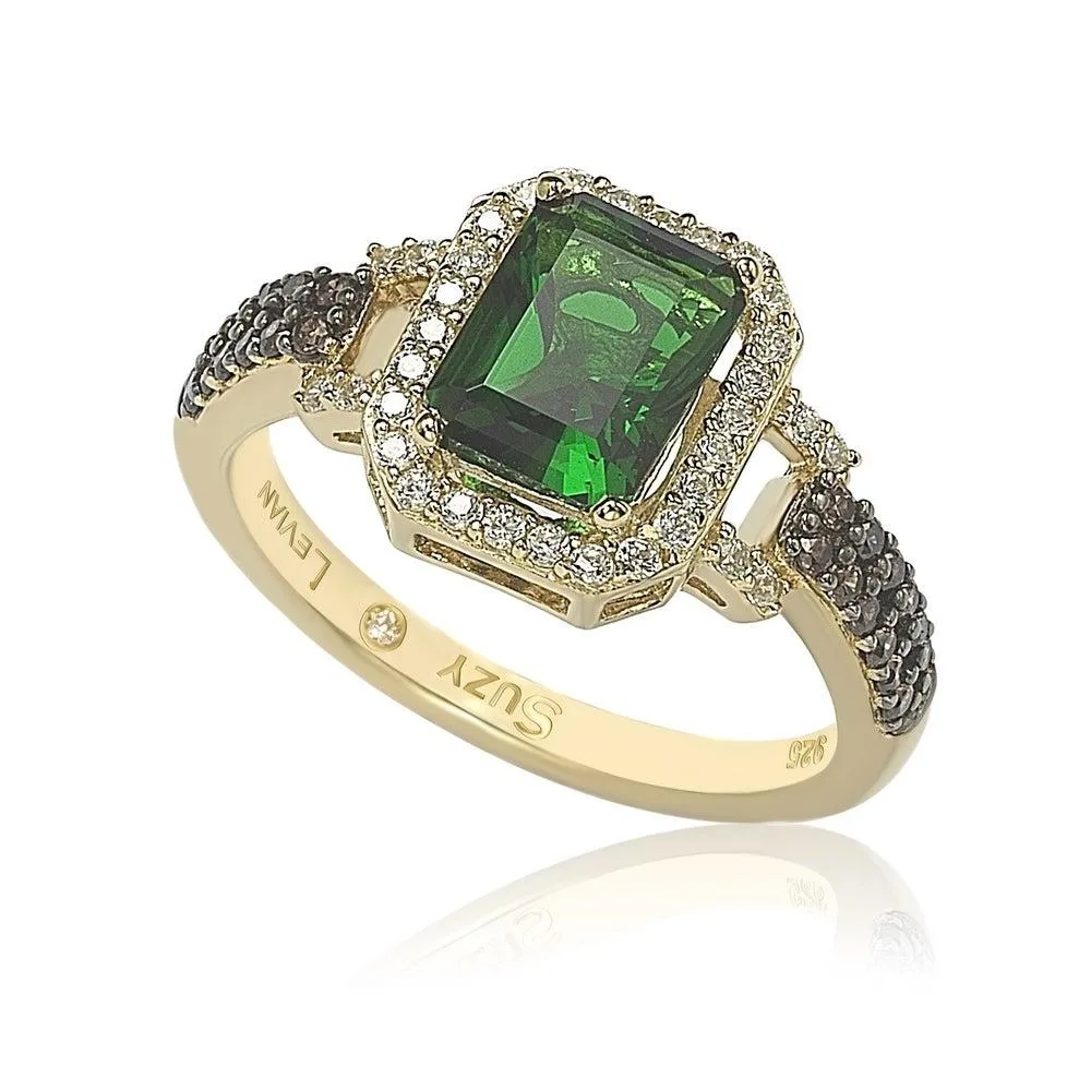 Sterling Silver Cubic Zirconia Emerald-Cut Halo Ring by Suzy Levian New York