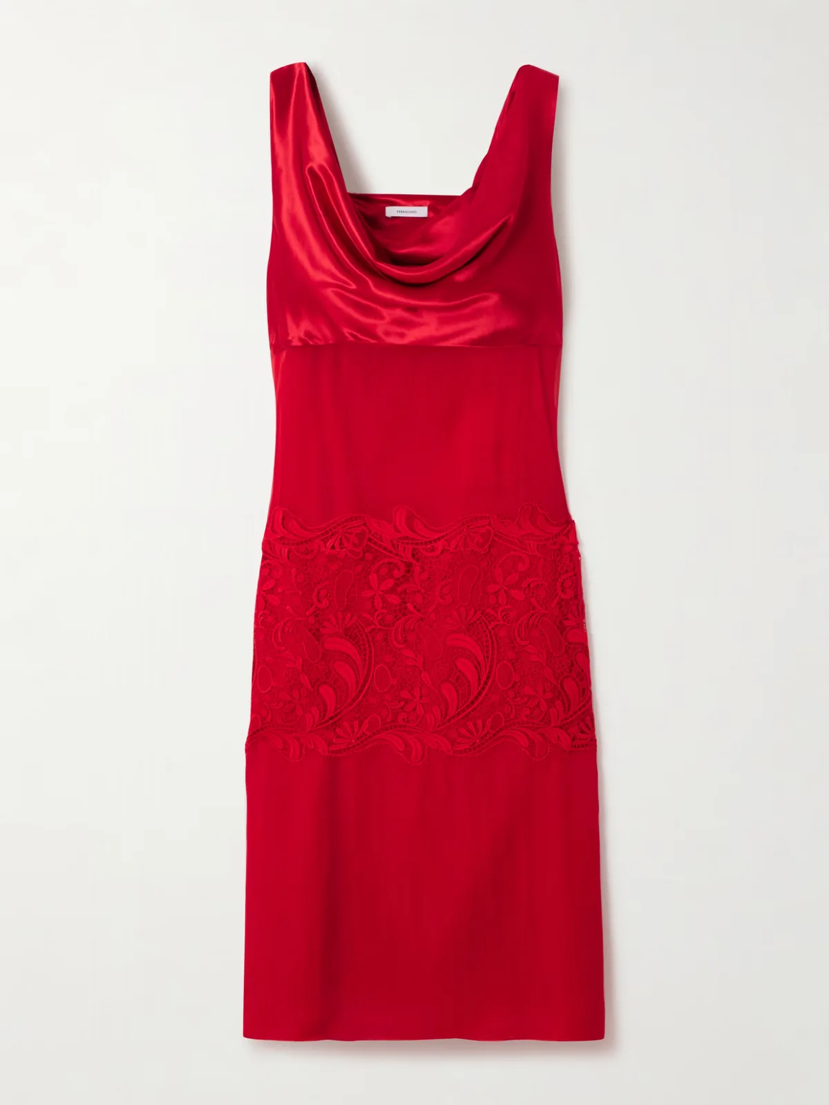 - Draped Satin- And Lace-paneled Silk-chiffon Midi Dress -