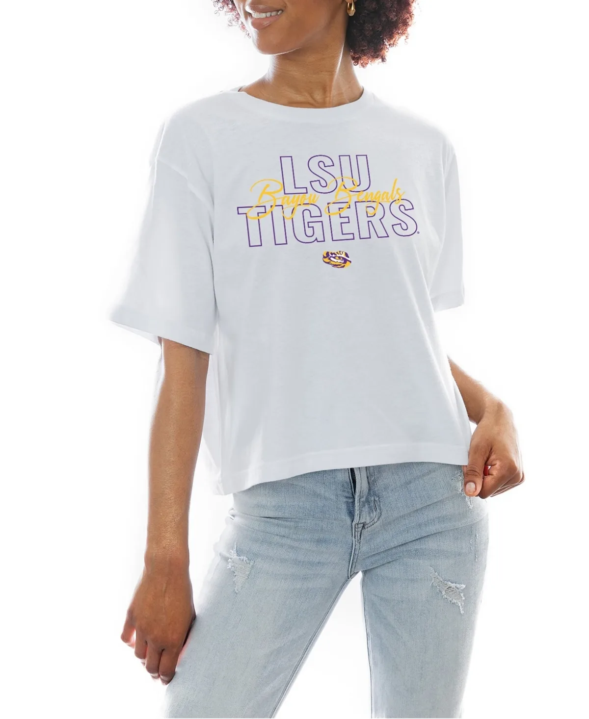 LSU Tigers Slogan Boxy Fit Cropped T-Shirt by Gameday Couture
