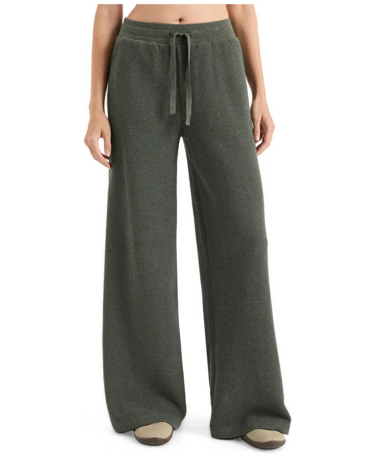 Luxe Organic Cotton-Blend Waffle-Knit Mid-Rise Wide-Leg Pants