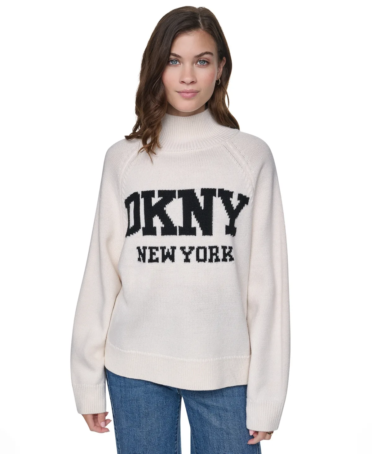 Jeans Easy Mock-Neck Long-Sleeve Raglan Sweater by DKNY