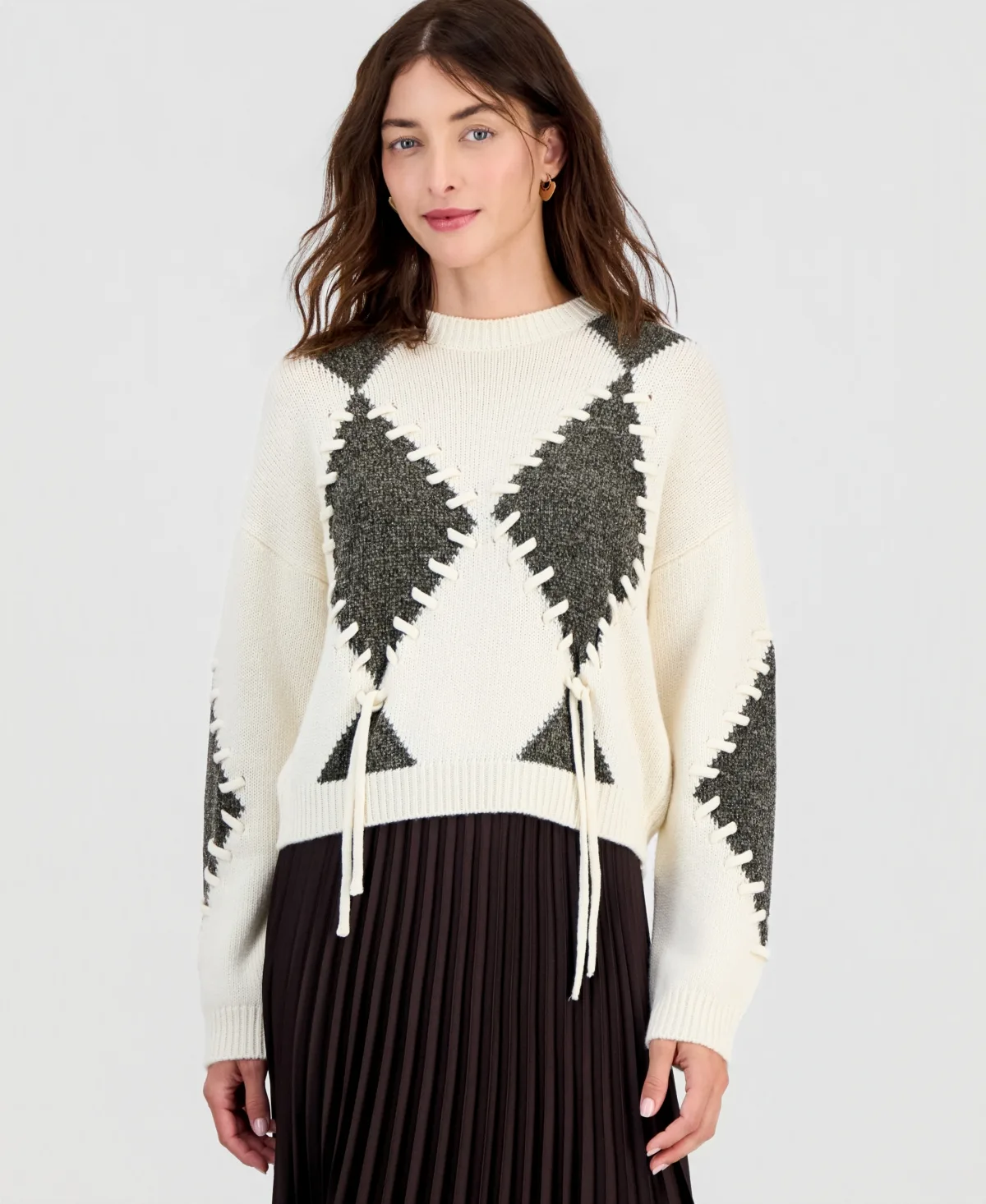 Emmlacrima Merino Wool-Blend Long-Sleeve Lurex-Embroidered Sweater by Emme Marella