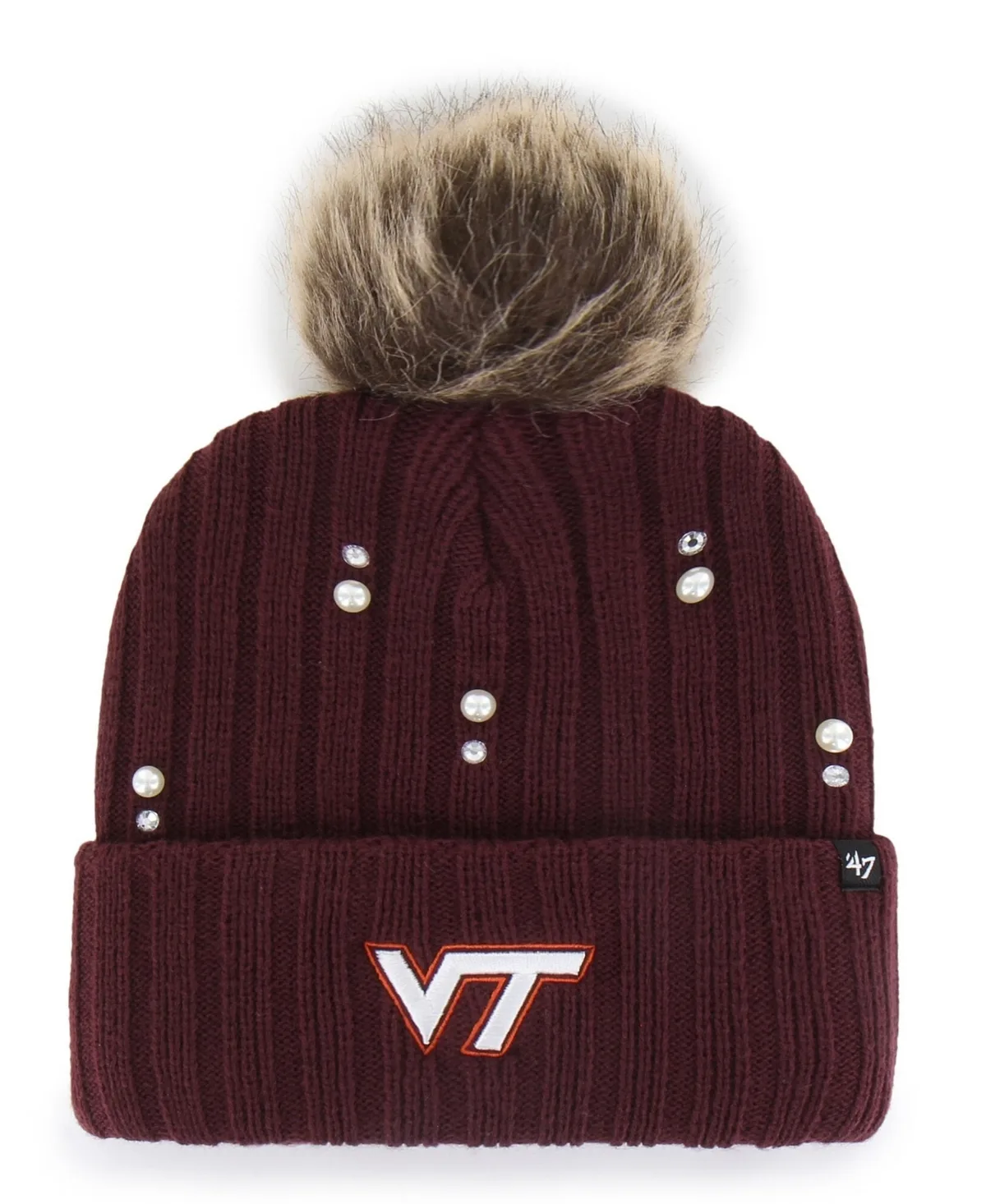 Virginia Tech Hokies Pearl Fur Knit Pom Hat by 47 Brand
