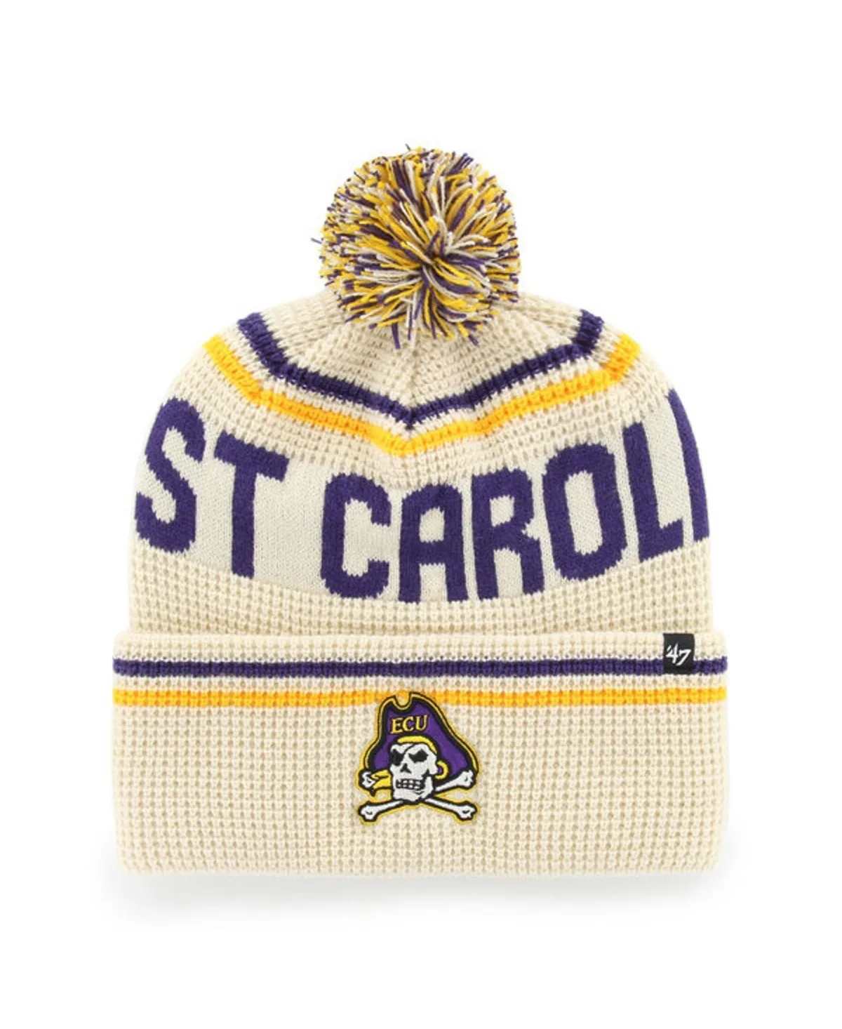 Ecu Pirates Quattrle Waffle Cuffed Knit Pom Hat by 47 Brand