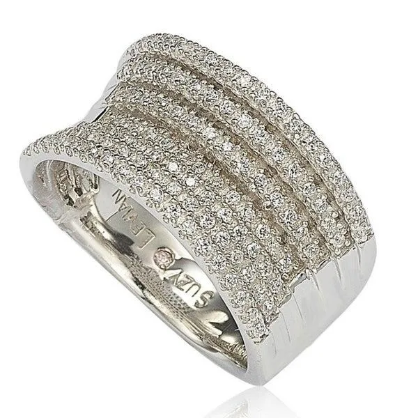 Sterling Silver Cubic Zirconia Micro Pave Layered Concave Ring by Suzy Levian New York