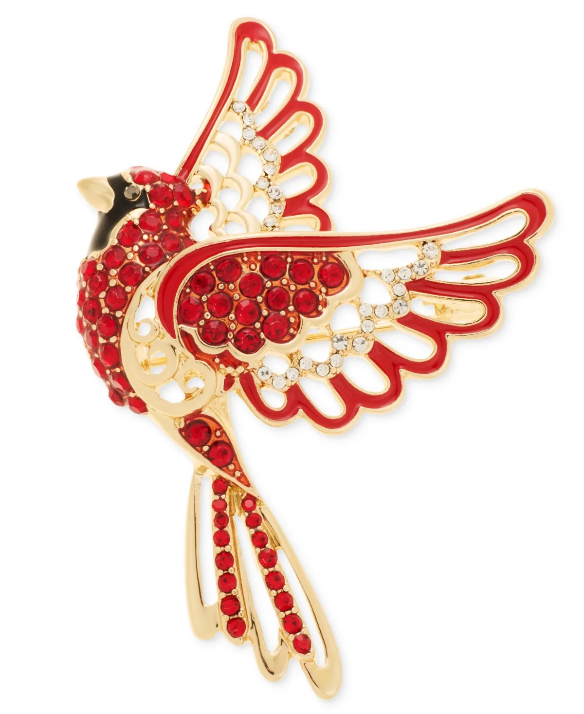 Crystal Gold-Tone Flying Cardinal Pin by Anne Klein