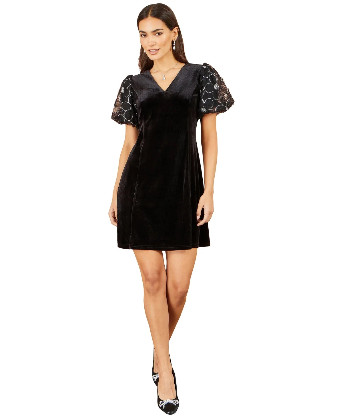 Puff-Sleeve Velvet Mini Dress by Yumi