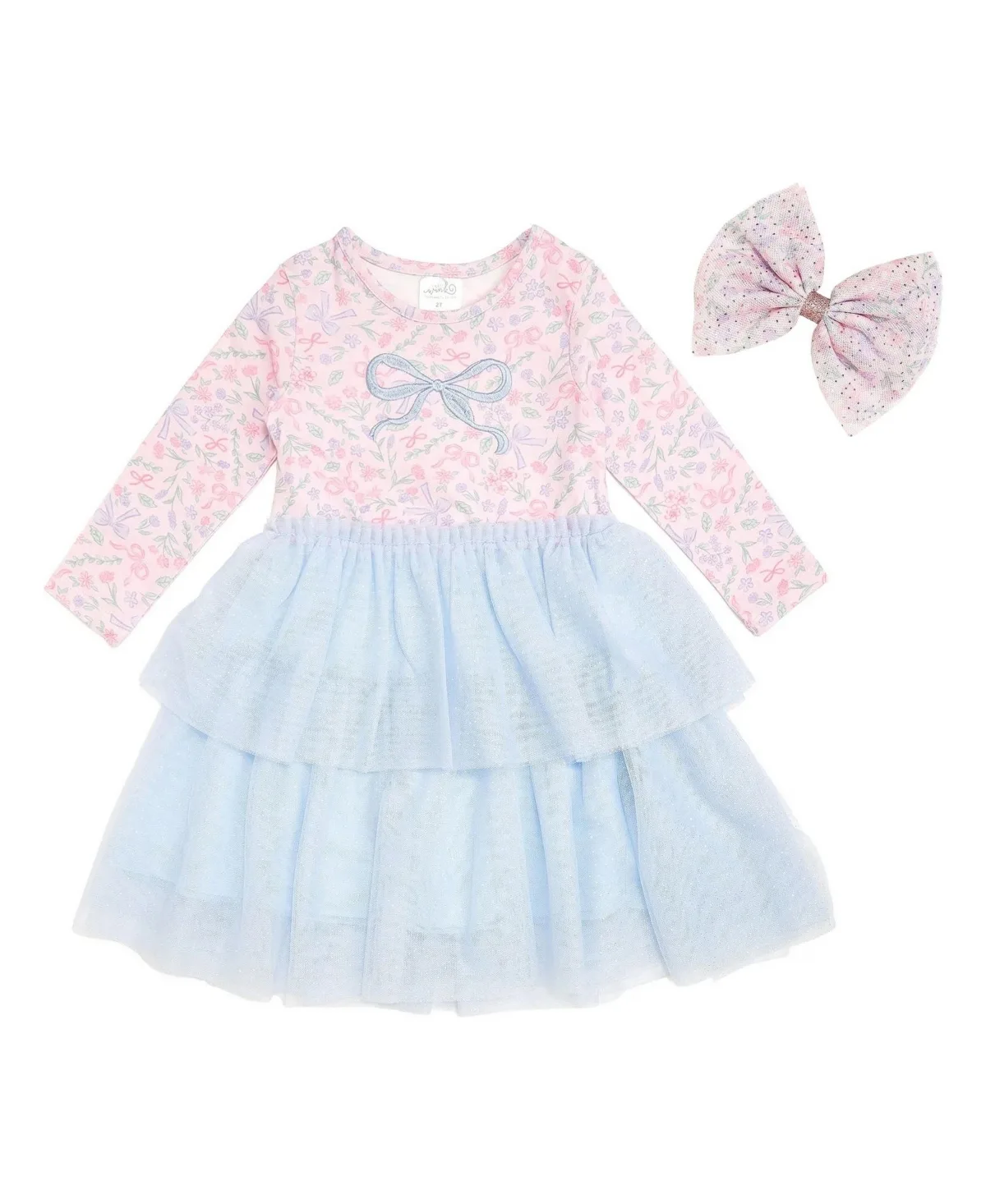 Bow and Bloom Floral-Print Tiered Tutu Dress and Hair Clip, 2-Piece Set by Sweet Wink