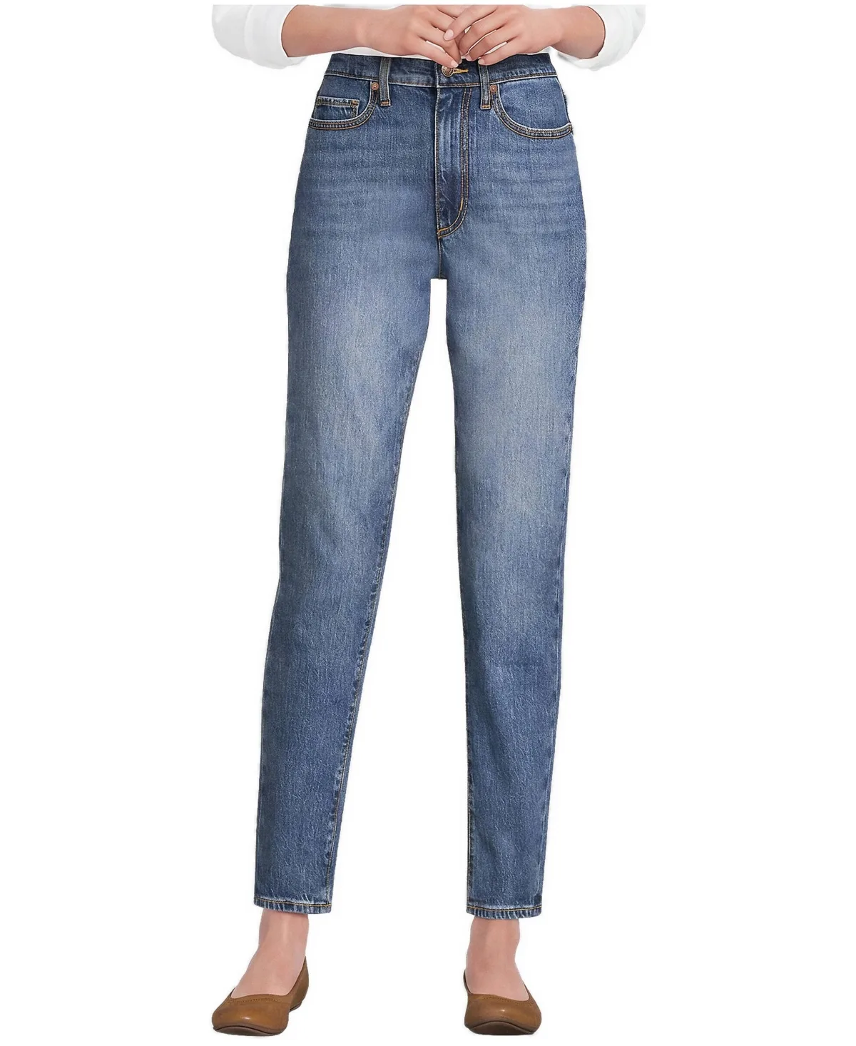 Soft Denim High Rise Straight Leg Ankle Jeans by Lands' End