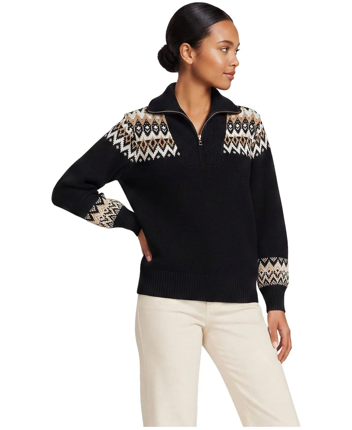 Drifter Fair-Isle Mock-Neck Drop-Shoulder Sweater by Lands' End