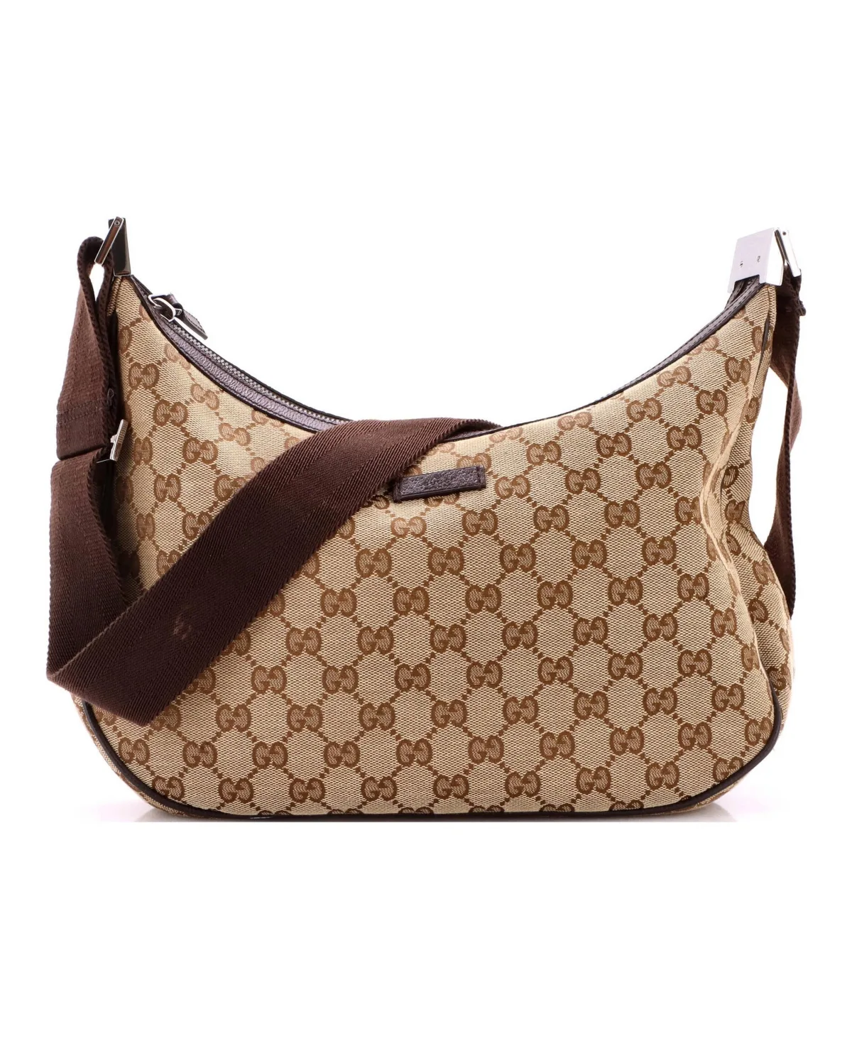 Pre-Owned Gucci Medium Saddle Zip Messenger Bag Gg Canvas with Leather by Gucci