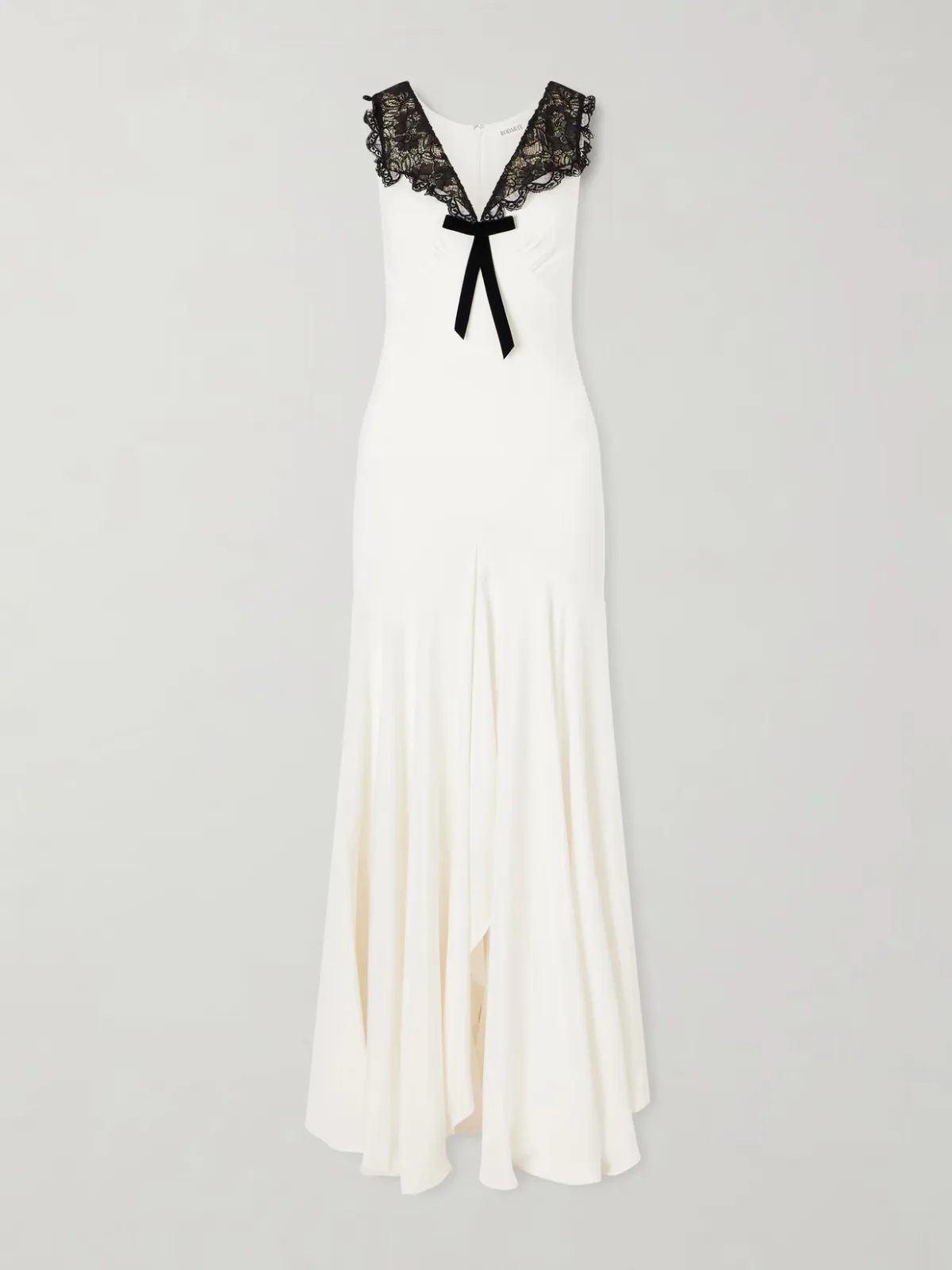 - Bow-embellished Lace-trimmed Silk-crepe Midi Dress -