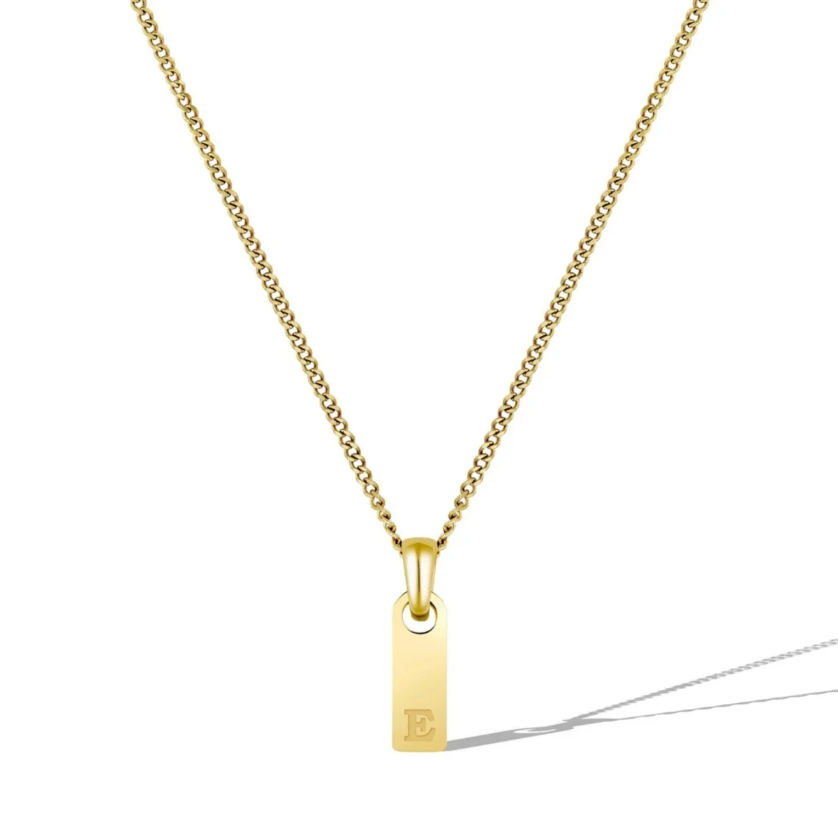 Gold Initial Tag Necklace - E by Vincero