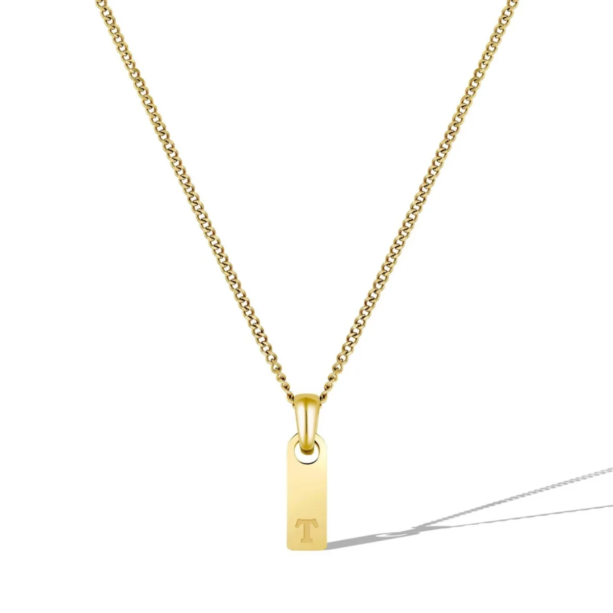 Gold Initial Tag Necklace - T by Vincero