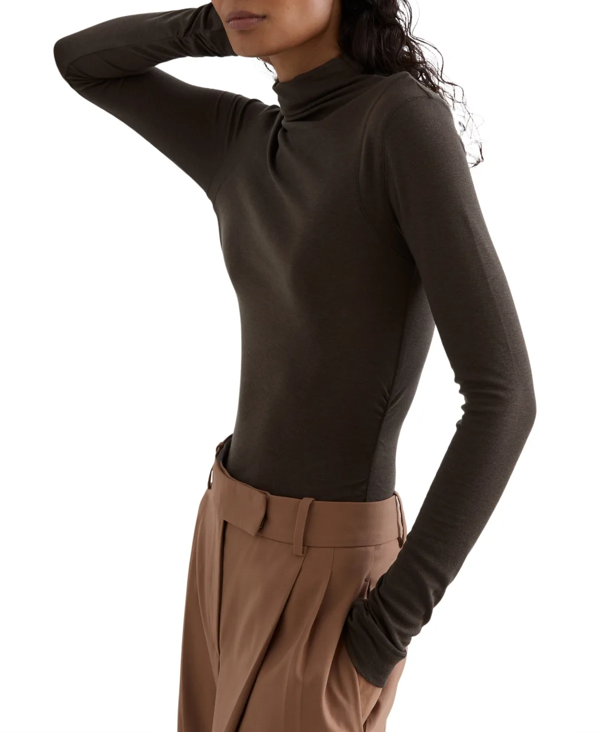 Heidi Mock Neck Ruched Long Sleeve T-Shirt by Reiss