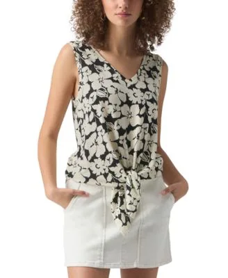 Printed V Neck Sleeveless Tie Hem Tank Top by Sanctuary