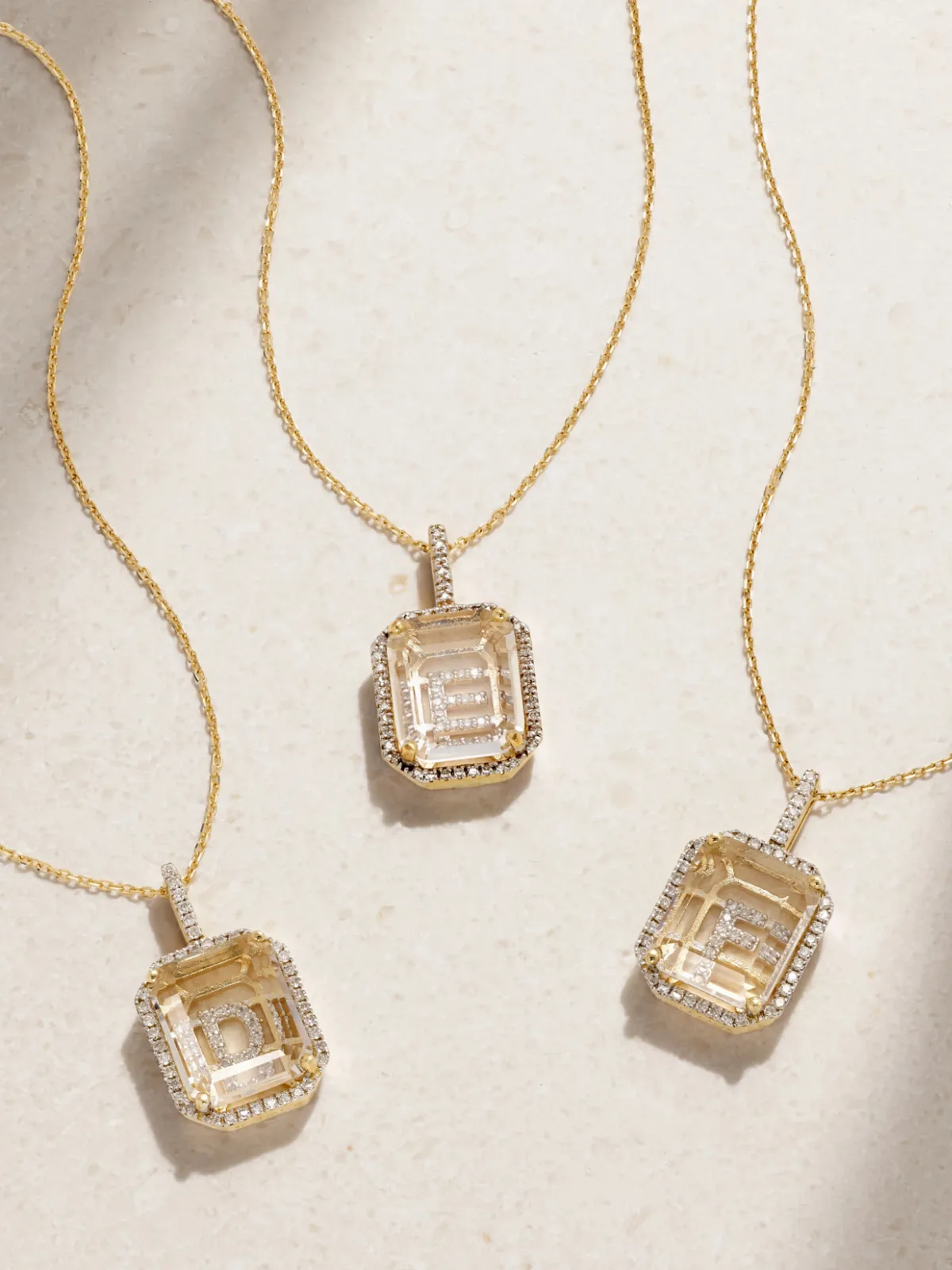 - Initial 14-karat Gold, Quartz And Diamond Necklace -