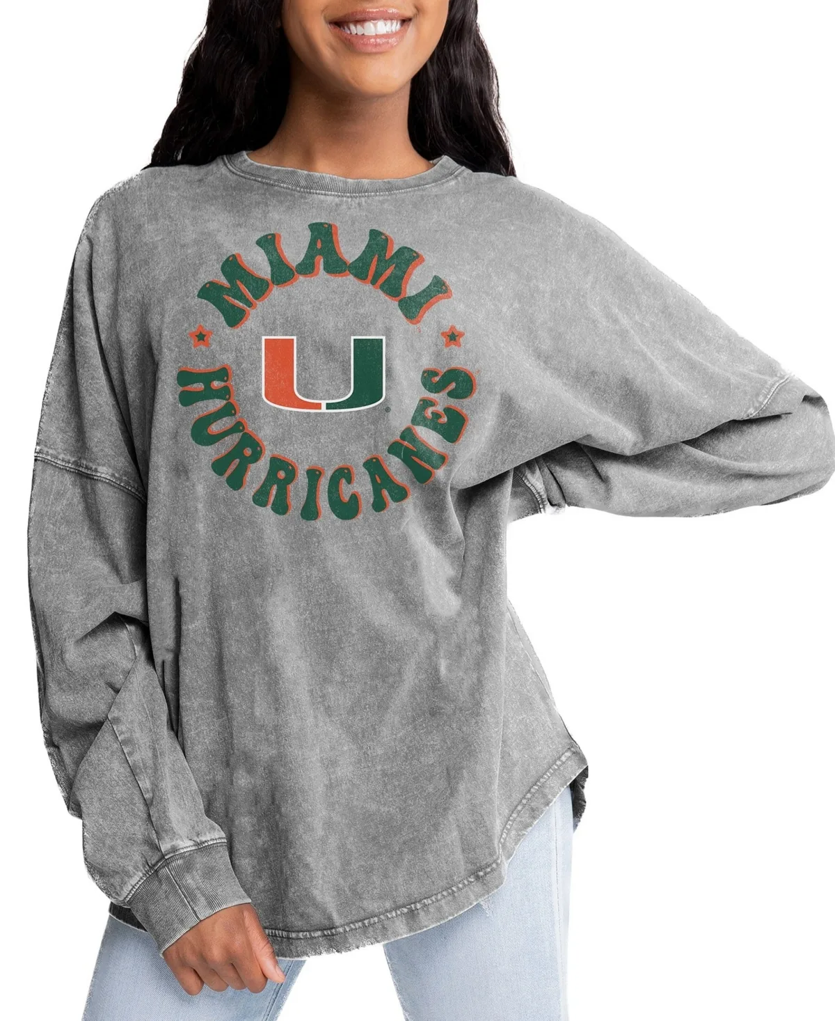 Miami Hurricanes Playing Around Faded Wash Oversized Long-Sleeve T-Shirt