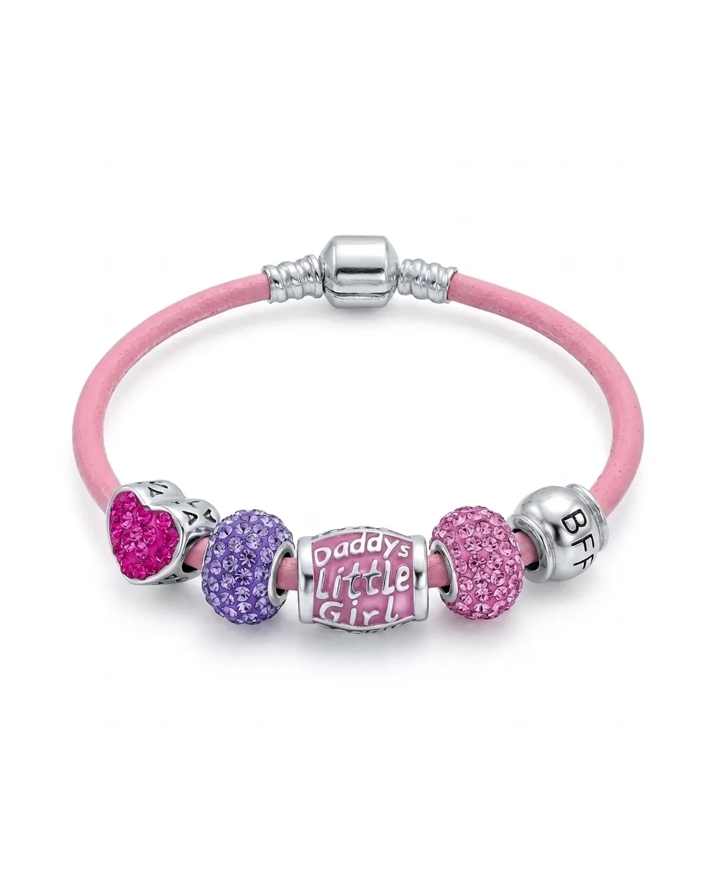 Daddy's Girl Word Charm Bead Bracelet Leather.925 Sterling Silver by Bling Jewelry