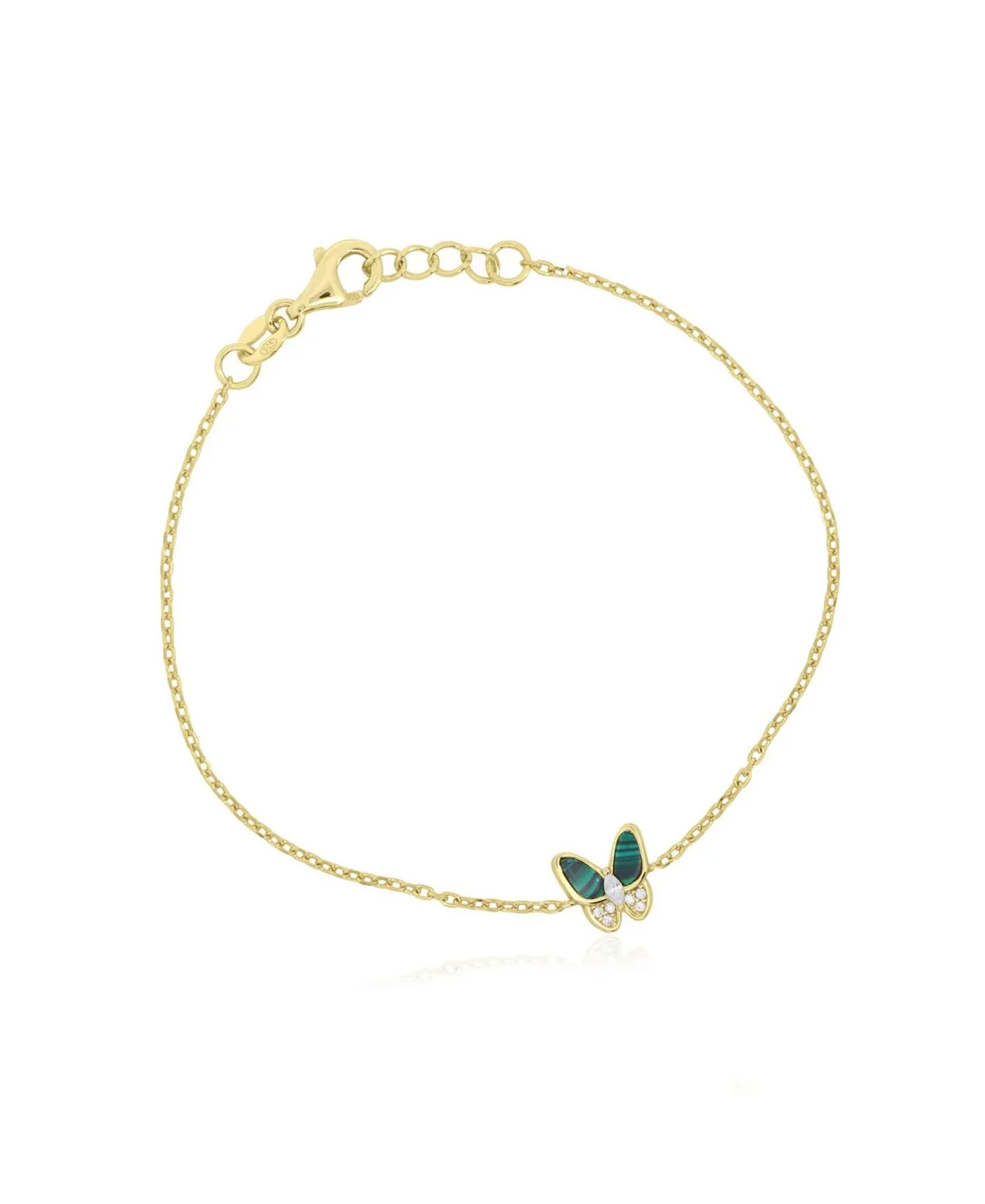 Malachite and Cubic Zirconia Adjustable Single Butterfly Bracelet in 14K Gold-Plated Sterling Silver by The Lovery