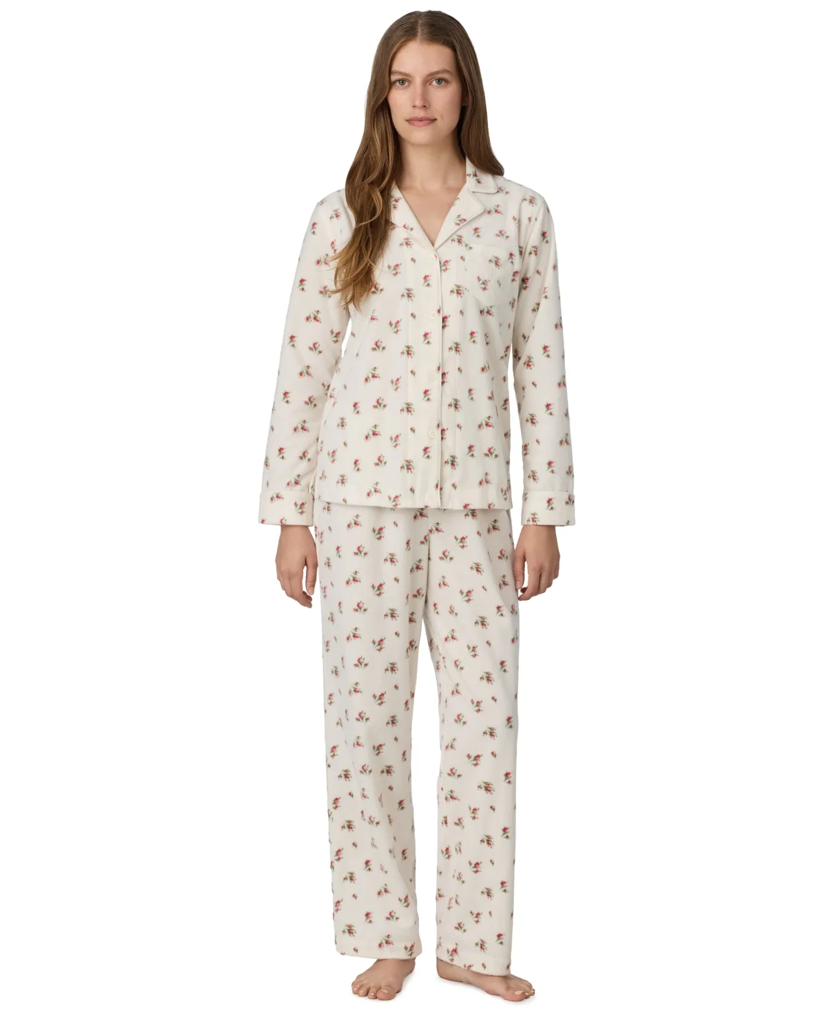 Long-Sleeve Notch-Collar Fleece Top and Pants, 2-Piece Set