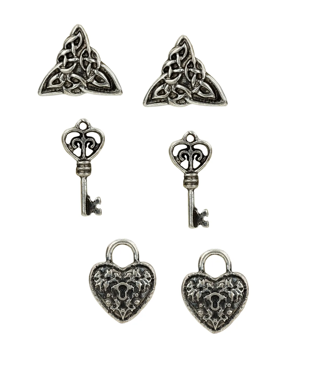 Silver-Tone Heart Stud Earring Set