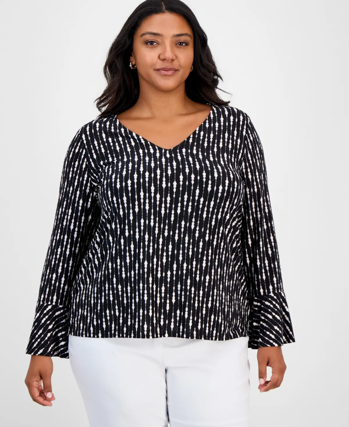 Texture Stripe 3/4-Sleeve Flounce Top