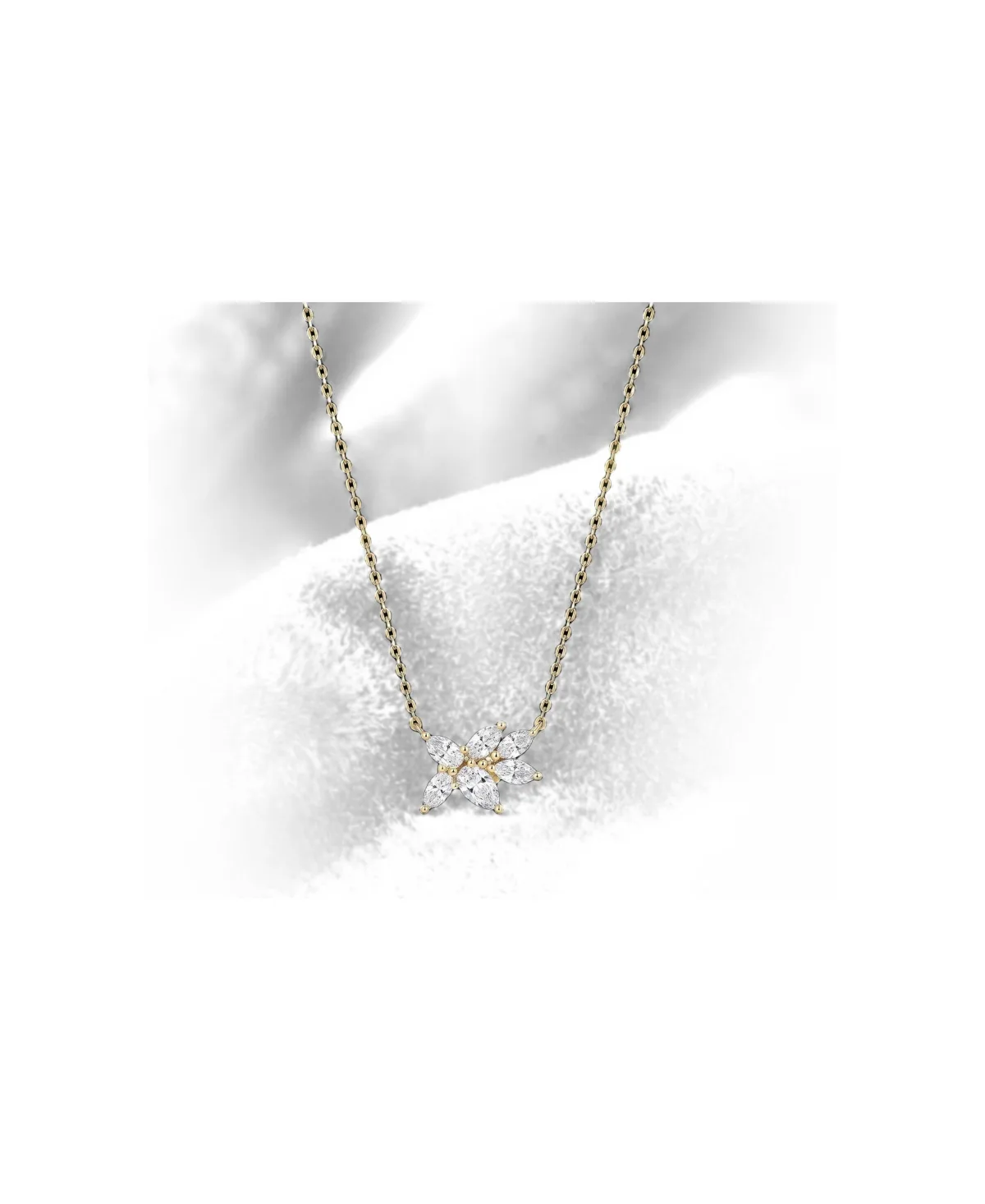 Cluster Flower Necklace in Cz and Gold Over Silver 18 Inches Adjustable by Etoielle
