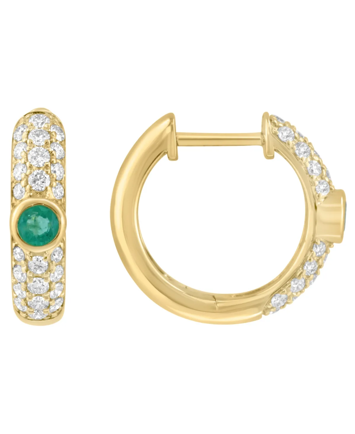 Diamond (5/8 ct. t.w.) and Emerald (1/6 ct. t.w.) Huggie Earrings in 14k Yellow Gold