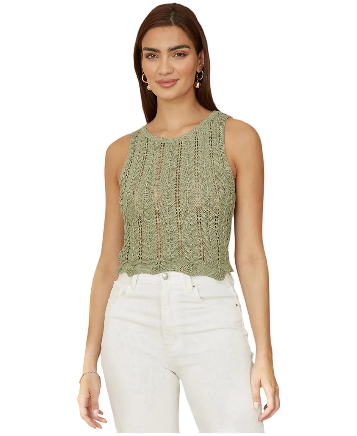 Sleeveless Crochet-Knit Scalloped-Edge Tank Top