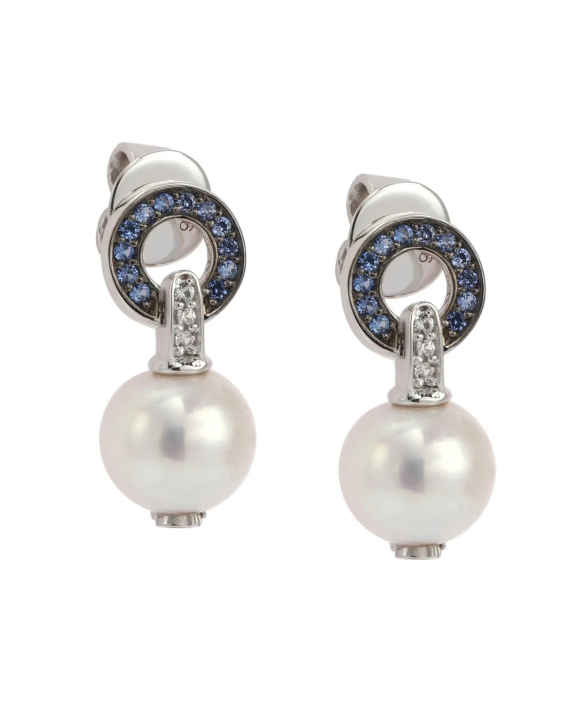 Sterling Silver Sapphire & Created White Sapphire & Freshwater Pearl Drop Dangle Earrings by Suzy Levian New York