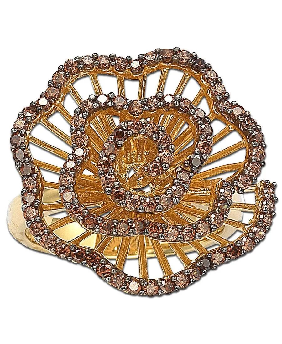 Sterling Silver Cubic Zirconia Pave Brown Flower Ring by Suzy Levian New York