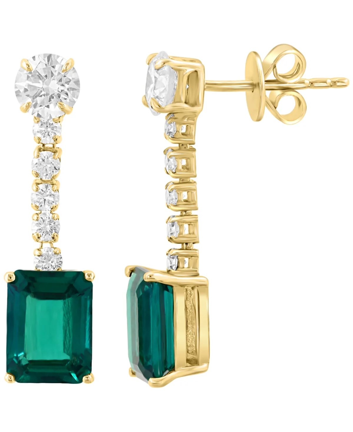 Lab Grown Diamond and Lab Grown Emerald Earrings (1 ct. t.w. and 2-1/2 ct. t.w.) in 14k Yellow Gold by Effy Collection
