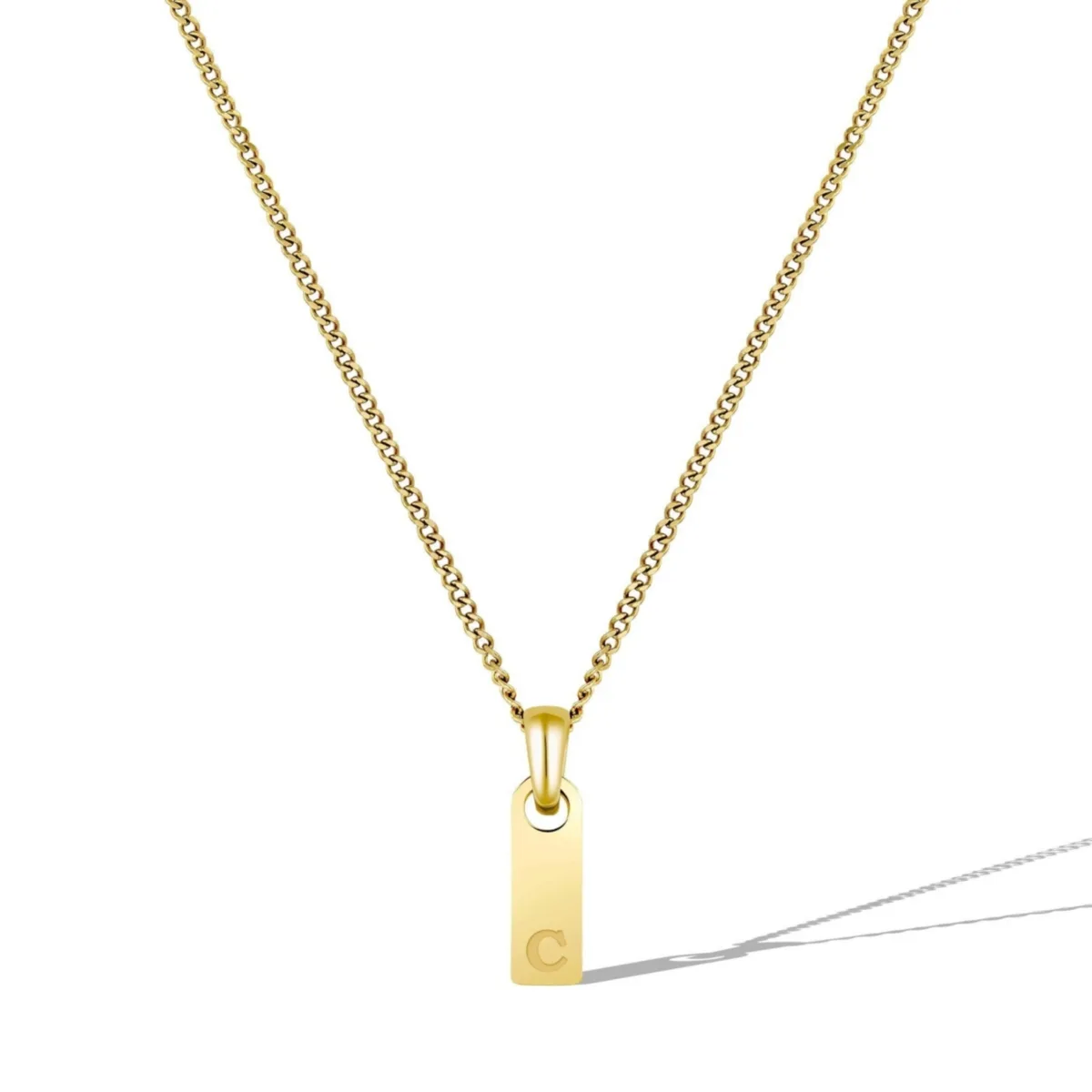 Gold Initial Tag Necklace - C