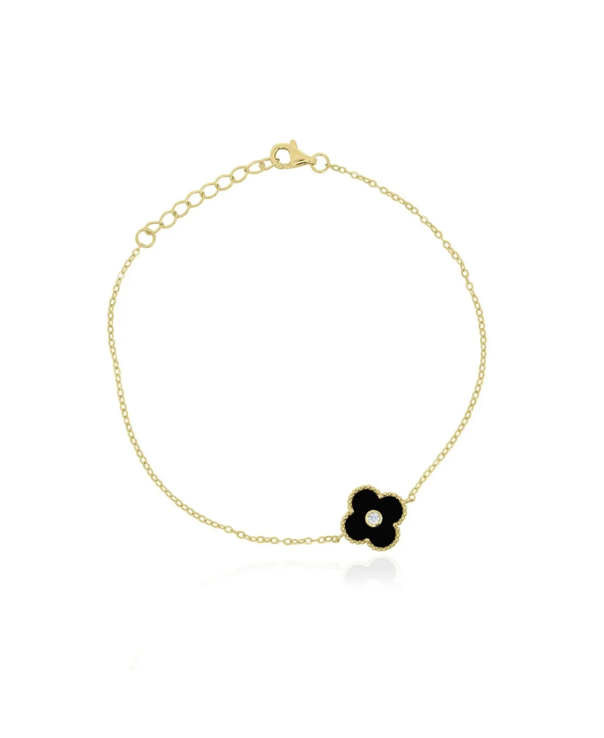 Onyx Adjustable Single Clover Bracelet in 14k Gold-Plated Sterling Silver by The Lovery