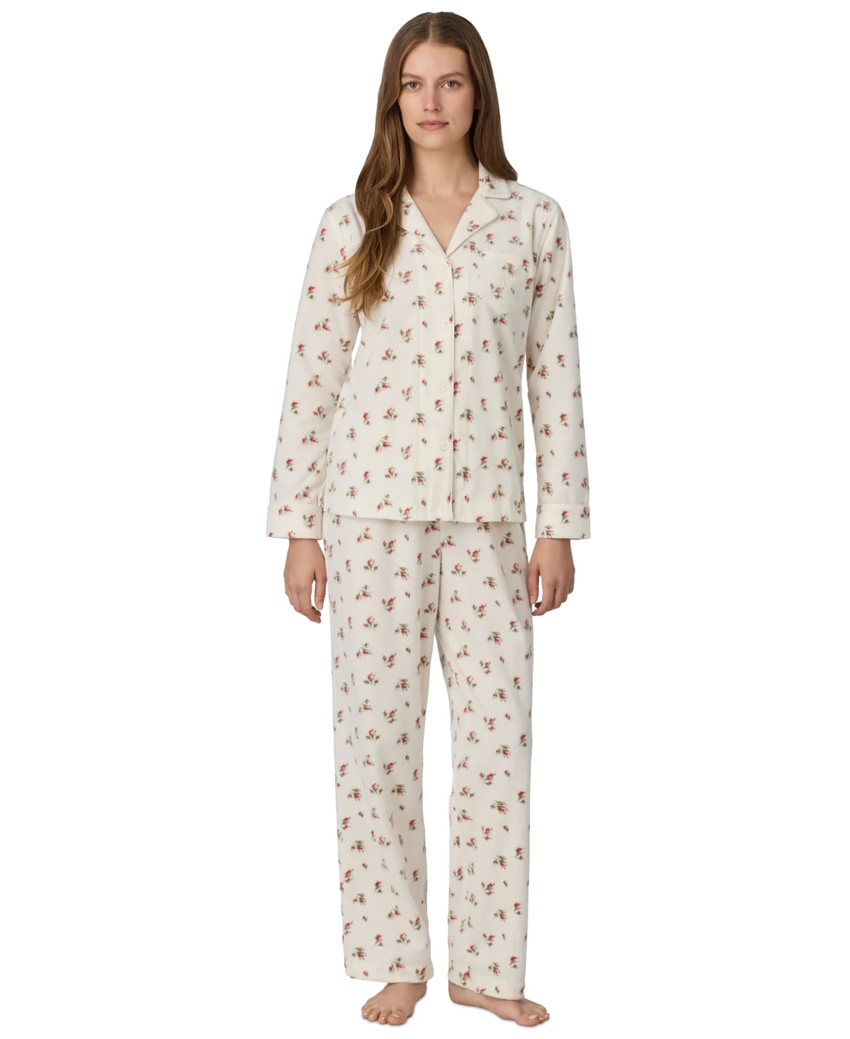 Lauren Ralph Lauren Petite Long-Sleeve Notch-Collar Fleece Top and Pants, 2-Piece Set