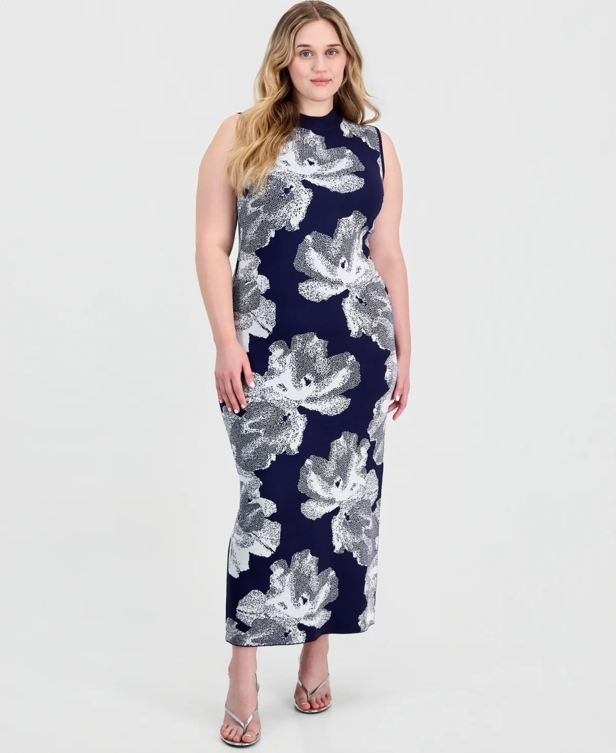 Sleeveless Mock Neck Jacquard Maxi Dress