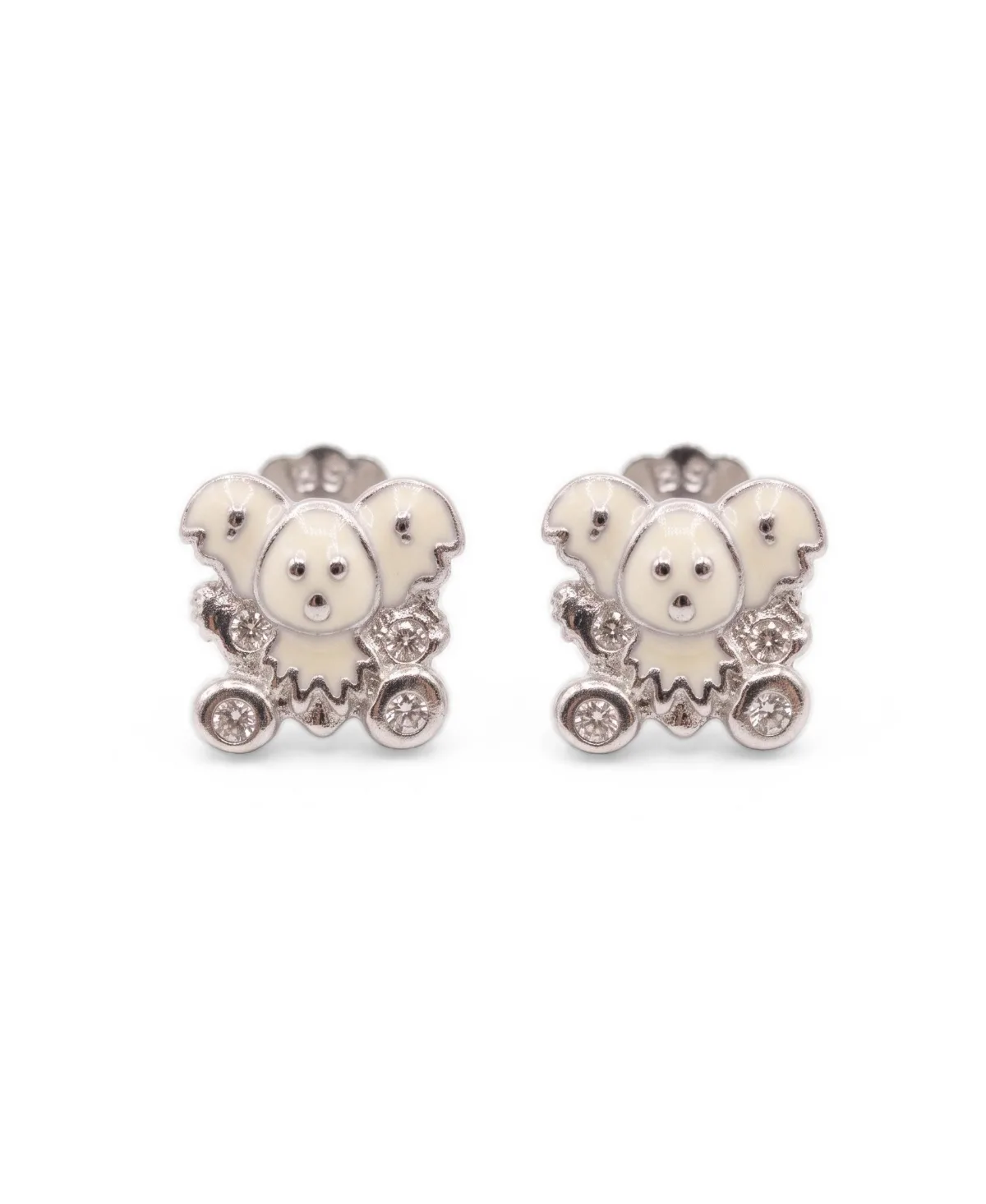 Sterling Silver, Pink and White Enamel with Cz Koala Bear Earrings by Simona
