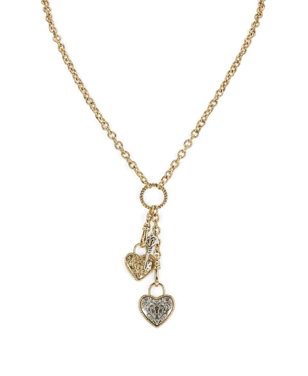 Gold-Tone Crystal Heart Key Y-Necklace by Patricia Nash