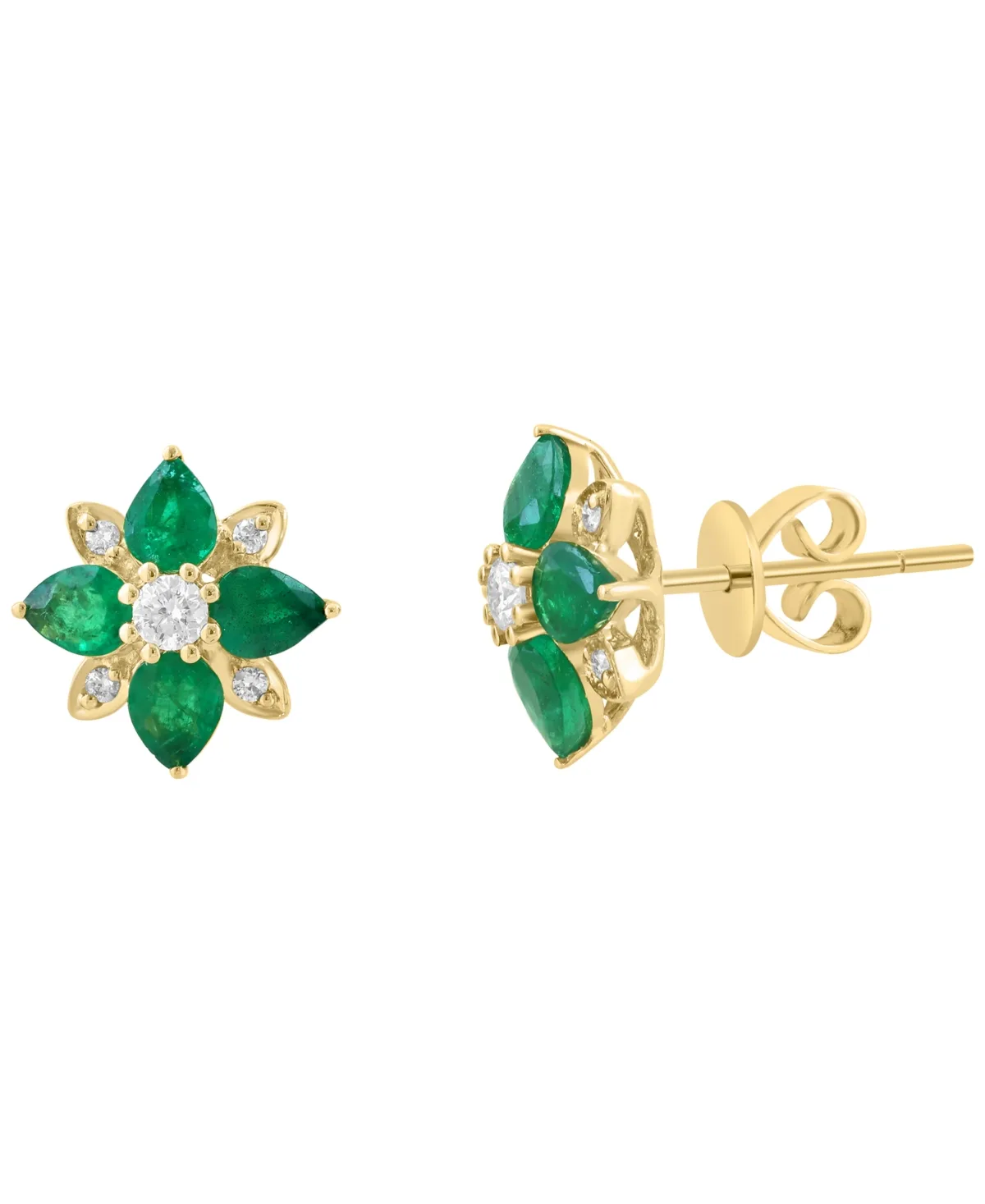 Diamond (1/6 ct. t.w.) & Emerald (1-1/6 ct. t.w.) Stud Earrings in 14k Yellow Gold by Effy Collection