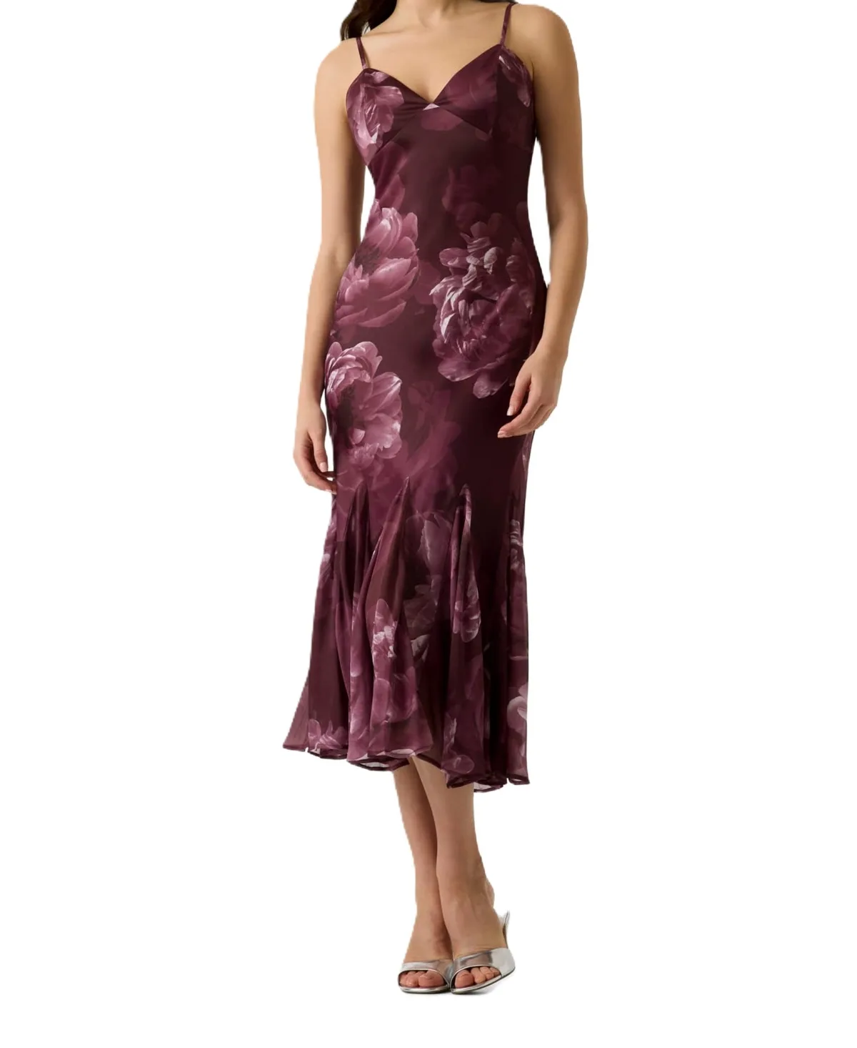 Brynn Floral-Print Satin Midi Dress