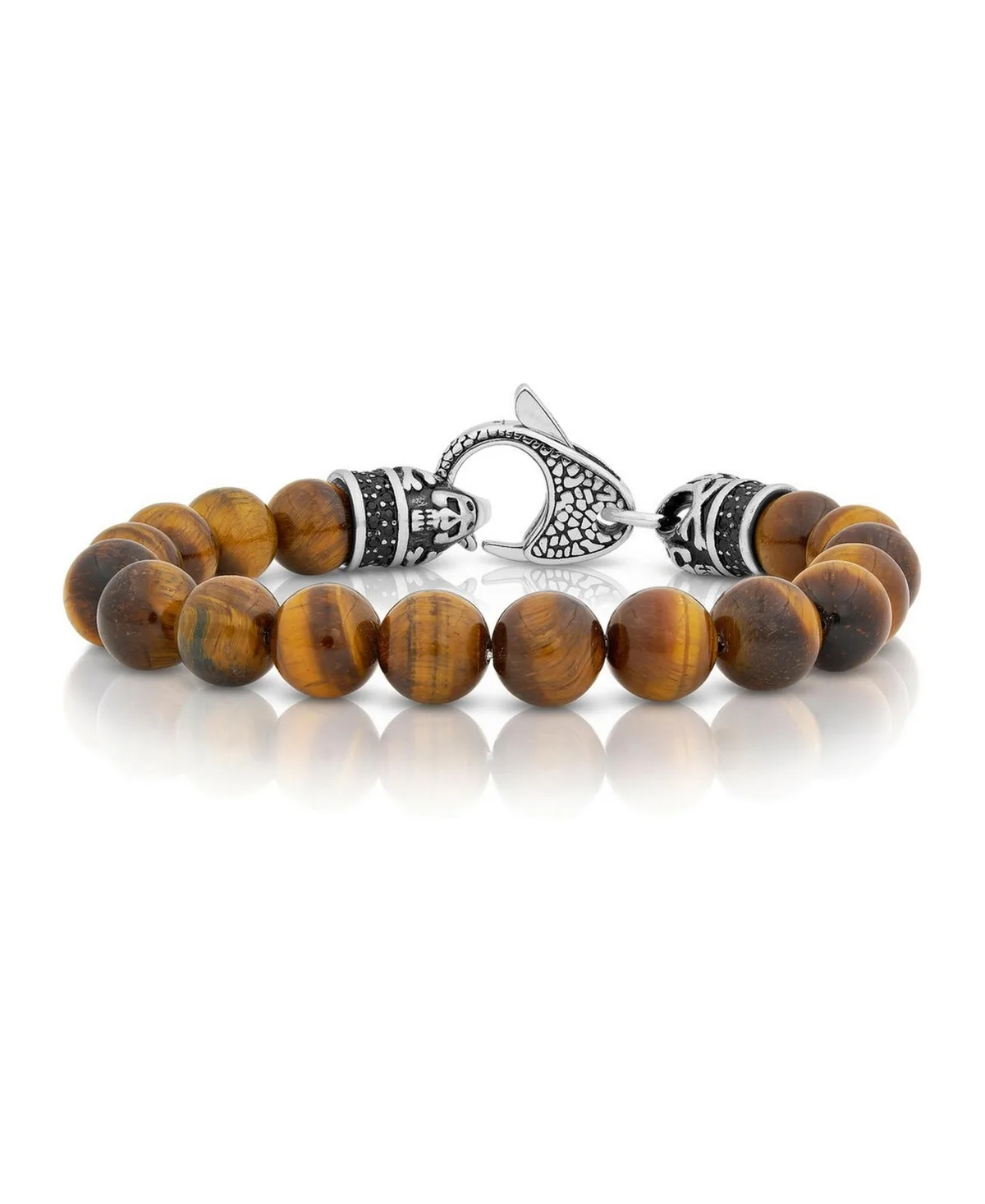Stainless Steel Tigers Eye and Cubic Zirconia Beaded Bracelet by Metallo