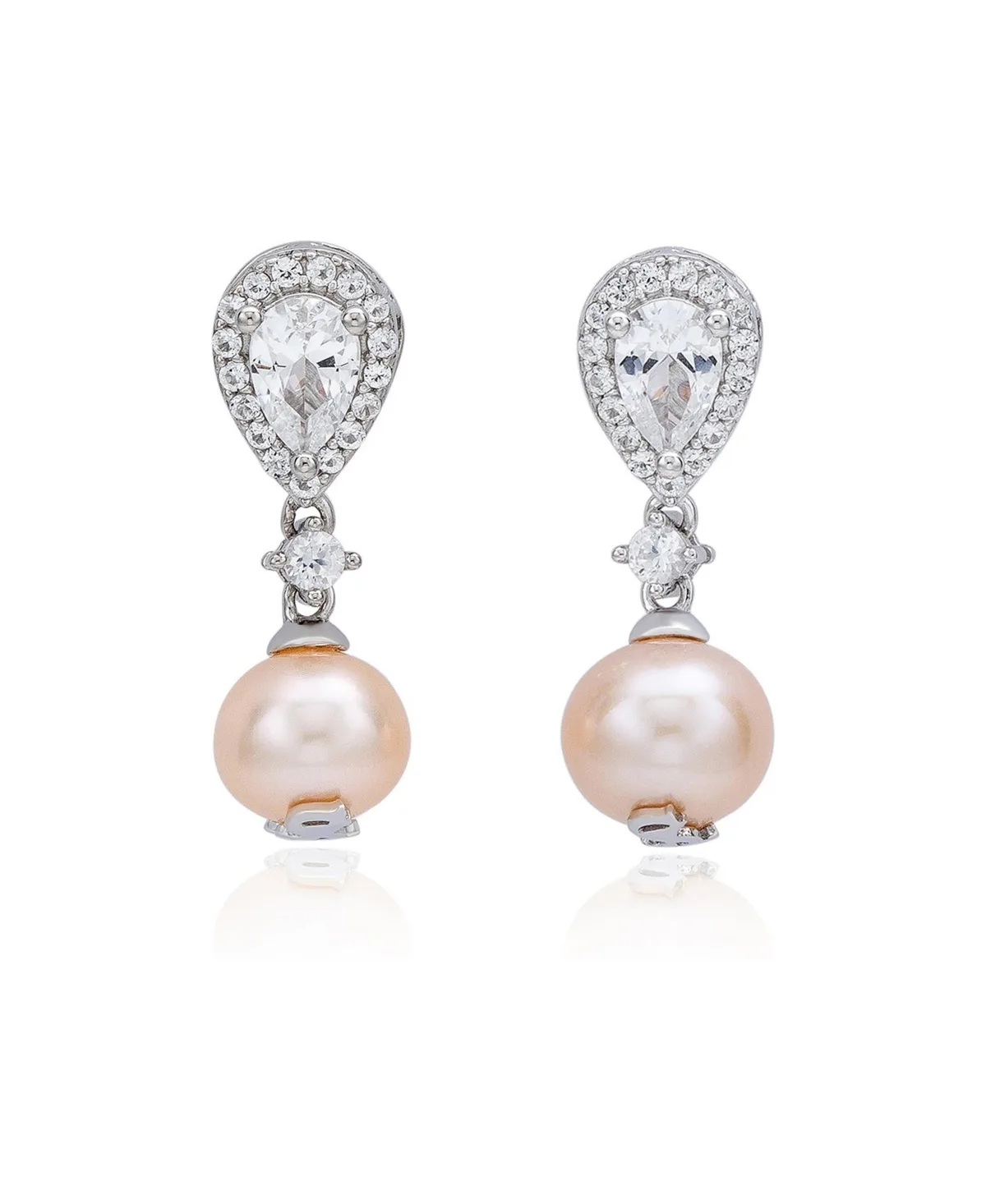 Sterling Silver Pearl & Pear Shape White Sapphire Earrings by Suzy Levian New York